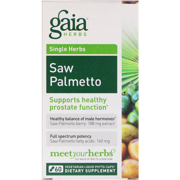 Herbes Gaia, palmier nain, 60 phyto-caps liquides végétariens