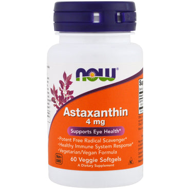 Now Foods, astaxantina, 4 mg, 60 cápsulas blandas vegetales