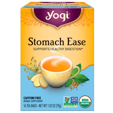 Yogi Tea、胃を楽にする、カフェインフリー、ティーバッグ 16 個、1.02 オンス (29 g)