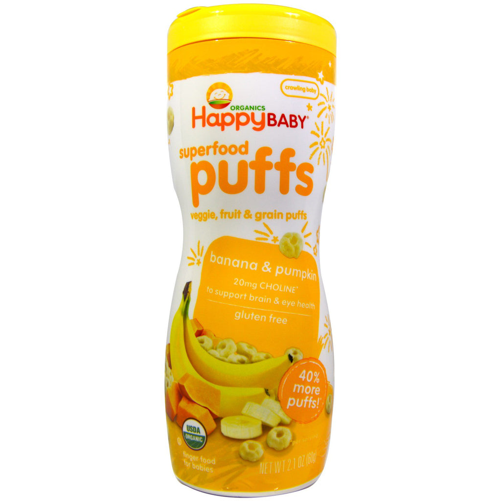 Nurture Inc. (Happy Baby) s Superfood Puffs Veggie Fruits & Grains Banane & Citrouille 2,1 oz (60 g)