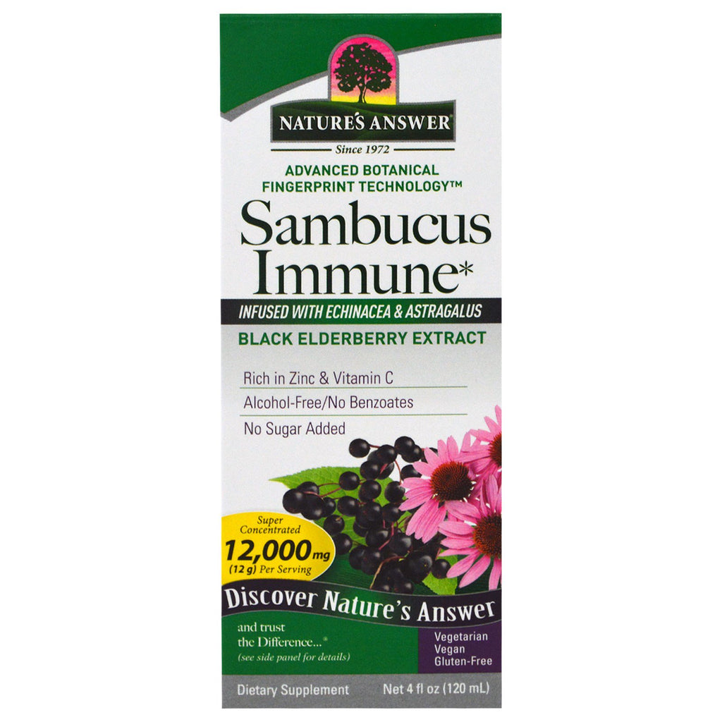 Nature's Answer, Sambucus Immune, doordrenkt met Echinacea en Astragalus, 12.000 mg, 4 fl oz (120 ml)
