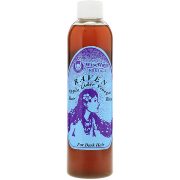 WiseWays Herbals, LLC, Raven, appelciderazijn haarspoeling, voor donker haar, 8 oz (236 ml)
