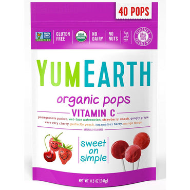 YumEarth, Pops, Vitamina C, Arome asortate, 40 Pops, 8,5 oz (241 g)