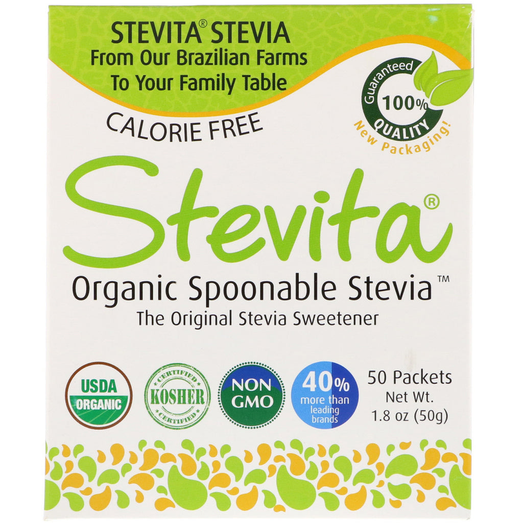Stevita, スプーンで飲めるステビア、50 パケット、1.8 オンス (50 g)