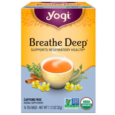 תה יוגי, , נשום עמוק, ללא קפאין, 16 שקיות תה, 1.12 אונקיות (32 גרם)