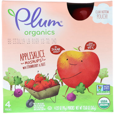 स्ट्रॉबेरी और चुकंदर के साथ प्लम एसएस एप्पलसॉस मैशअप 4 पाउच प्रत्येक 3.17 औंस (90 ग्राम)