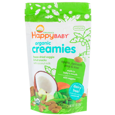 Nurture Inc. (Happy Baby) Creamies Frystorkade grönsaker och fruktsnacks Äpple Spenat Ärter & Kiwi 1 oz (28 g)