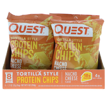 Quest Nutrition, Proteinchips, Nacho-ost ​​smag, 8 poser, 1,1 oz (32 g) hver