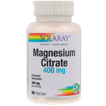 Solaray, citrate de magnésium, 400 mg, 90 capsules végétales