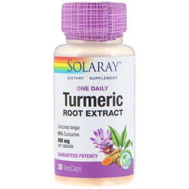Solaray, extract de rădăcină de turmeric, o zi, 600 mg, 30 capsule vegetale