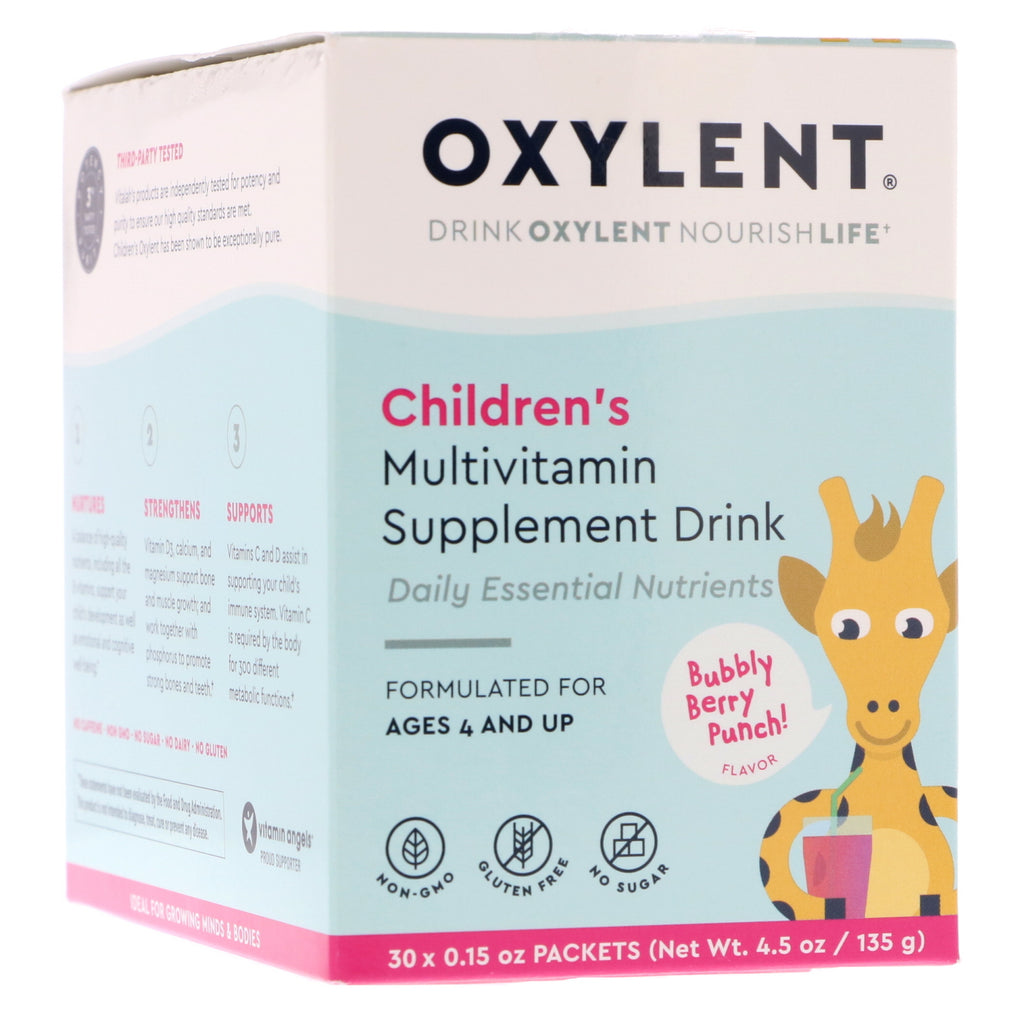 Vitalah, Oxylent för barn, Dryck med multivitamintillskott, Bubbly Berry Punch, 30 paket, 0,15 oz (4,5 g) vardera