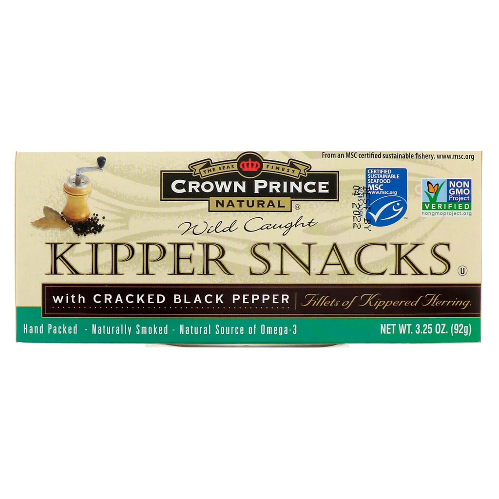 Crown Prince Natural, Kipper Snacks, med knækket sort peber, 3,25 oz (92 g)