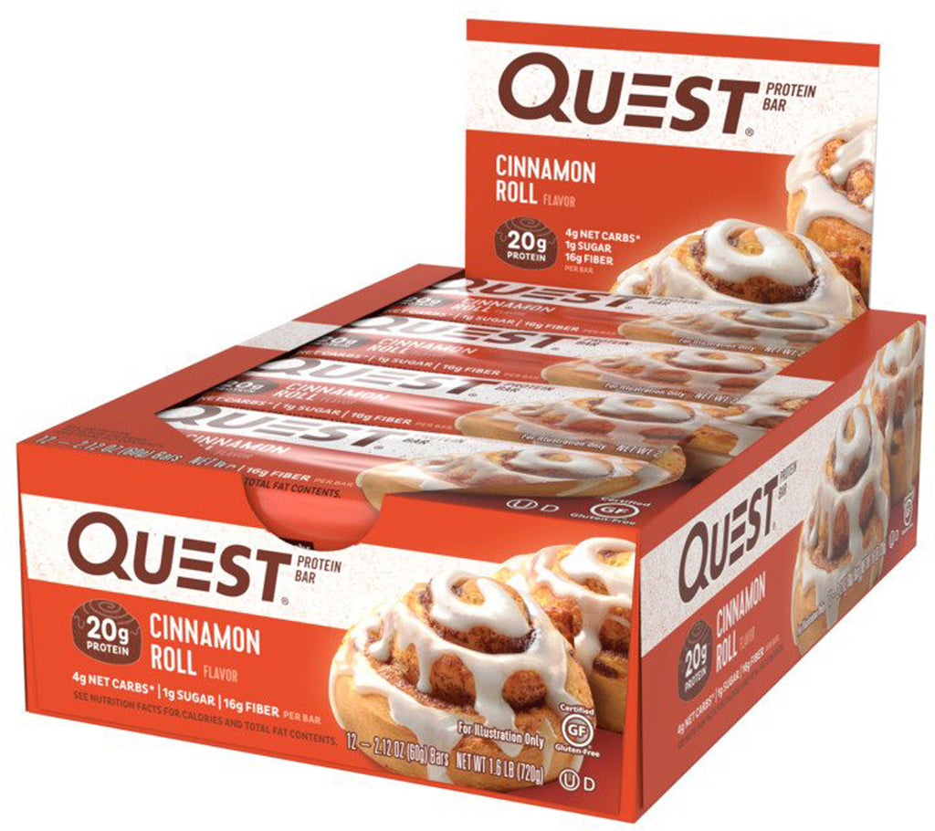 Quest Nutrition QuestBar 단백질 바 시나몬 롤 12개 바 각각 60g(2.1oz)
