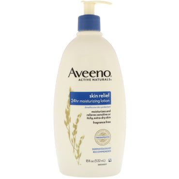 Aveeno, Active Naturals, Skin Relief 24-uurs vochtinbrengende lotion, geurvrij, 18 fl oz (532 ml)