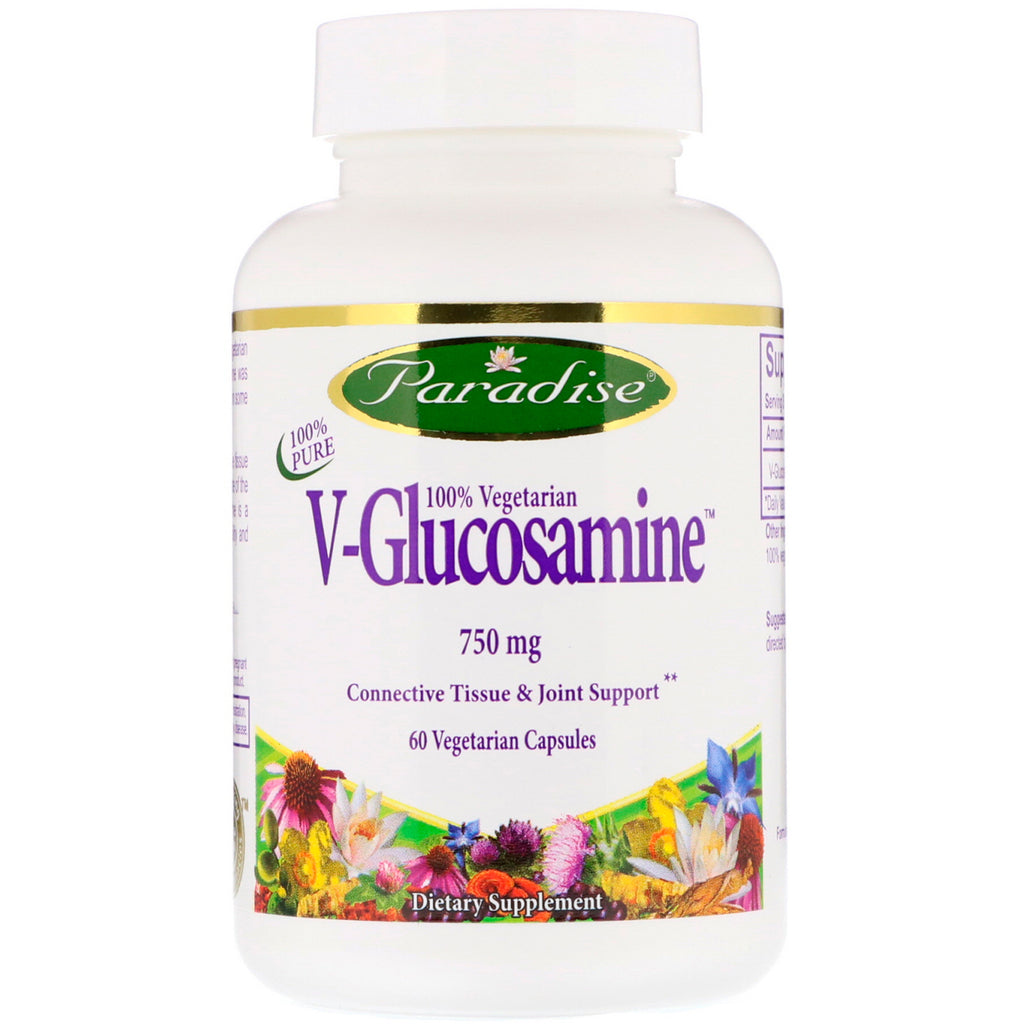 Paradise Herbs, V-Glucosamine, 750 mg, 60 vegetariske kapsler
