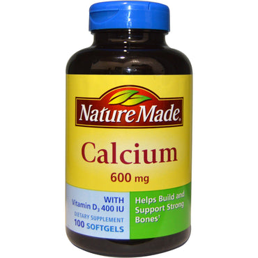 Naturfremstillet, Calcium med Vitamin D3 400 IE, 600 mg, 100 softgels