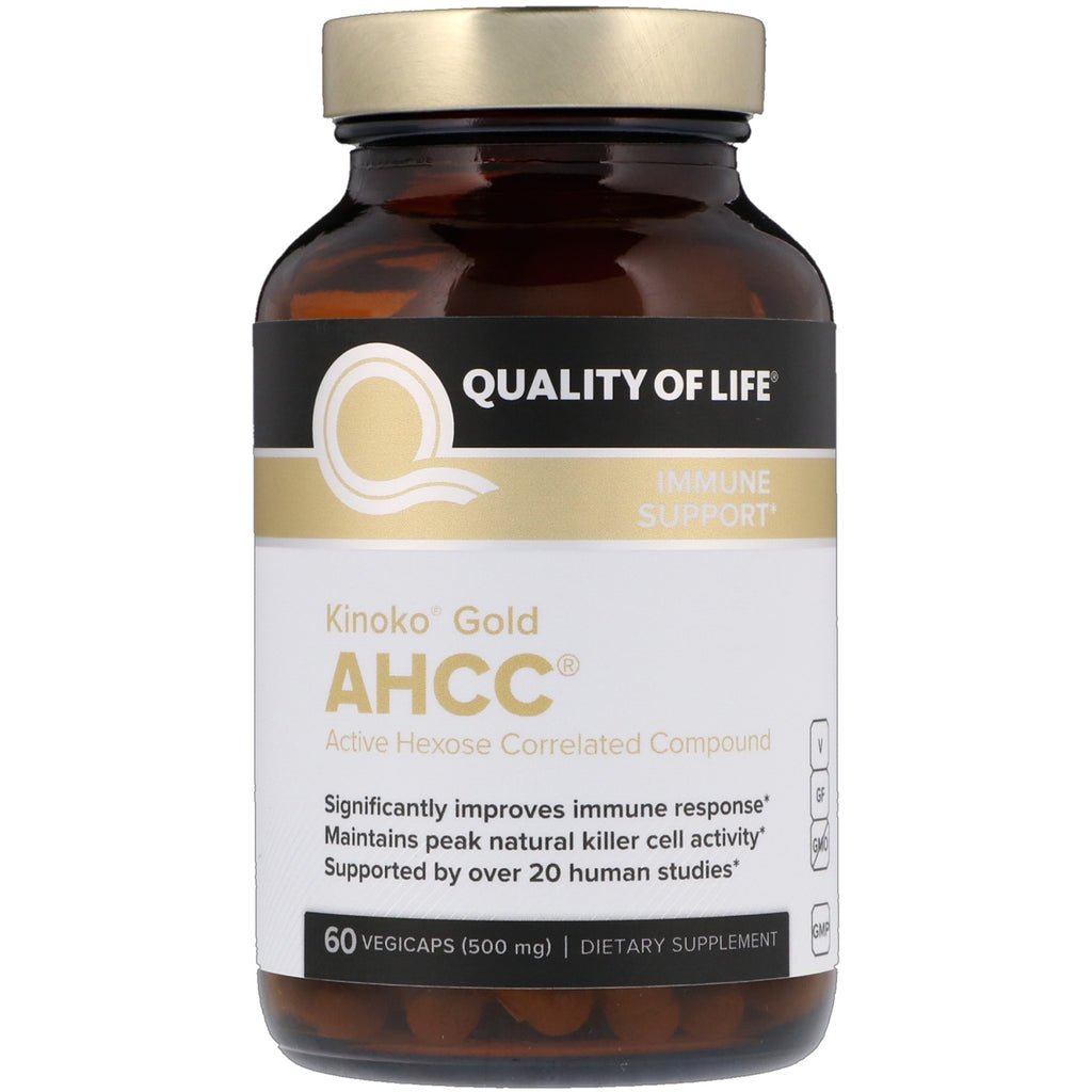 Laboratórios de Qualidade de Vida, Kinoko Gold AHCC, Suporte Imunológico, 500 mg, 60 Cápsulas Vegetais
