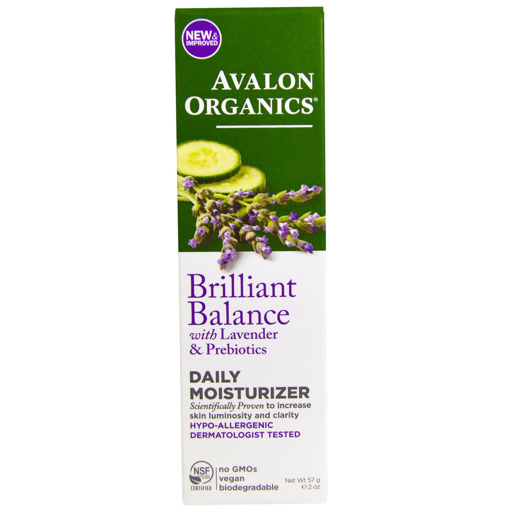 Avalon s, strålende balanse, med lavendel og prebiotika, daglig fuktighetskrem, 2 oz (57 g)