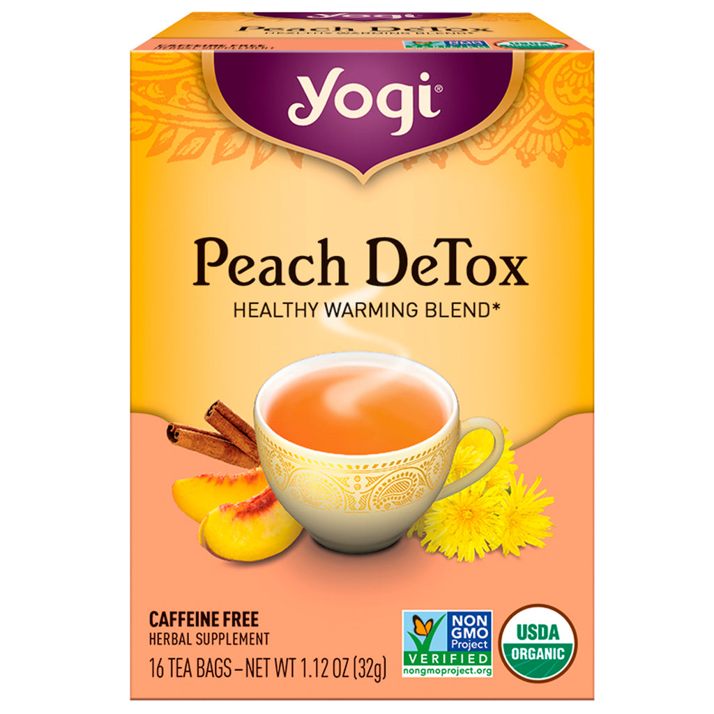 Ceai Yogi, Piersici DeTox, fără cofeină, 16 plicuri de ceai, 1,12 oz (32 g)