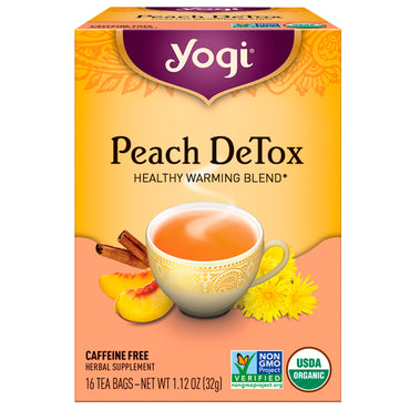 Yogi Tea, Peach DeTox، خالي من الكافيين، 16 كيس شاي، 1.12 أونصة (32 جم)