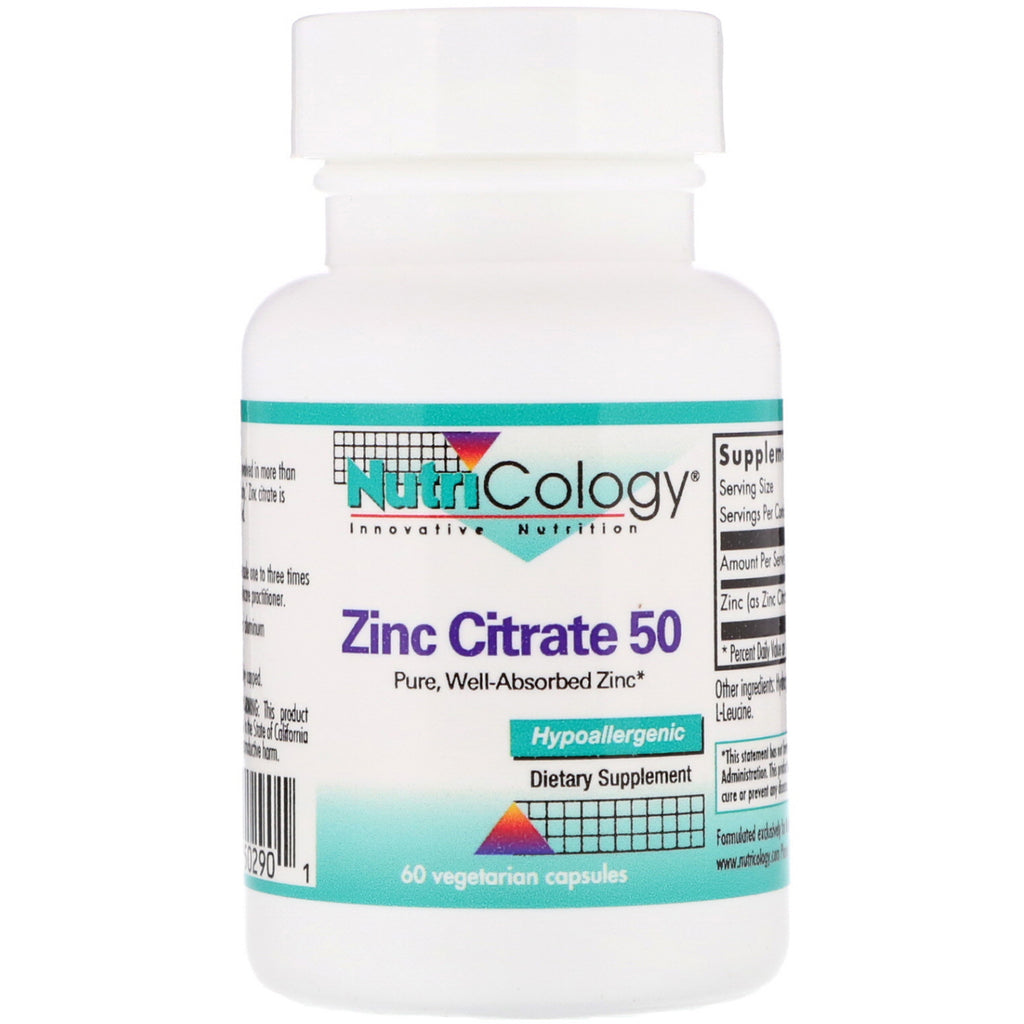 Nutricologie, Citrate de Zinc 50, 60 Capsules Végétariennes