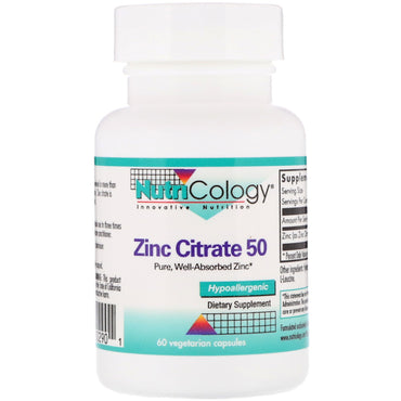 Nutricology, citrato de zinc 50, 60 cápsulas vegetales