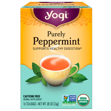 Herbata Yogi, czysto miętowa, bez kofeiny, 16 torebek z herbatą, 0,85 uncji (24 g)