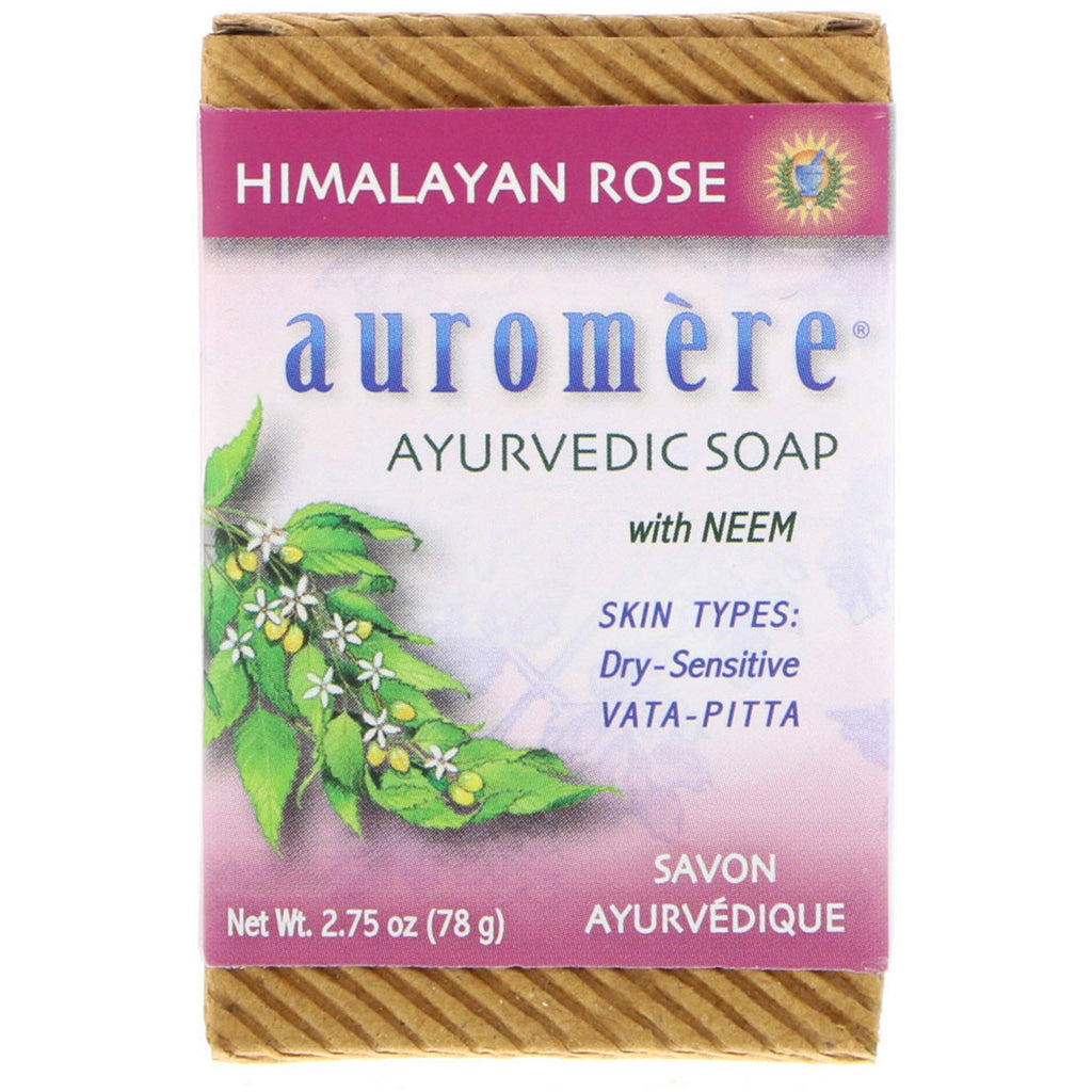 Auromere, săpun ayurvedic, cu neem, trandafir de Himalaya, 2,75 oz (78 g)