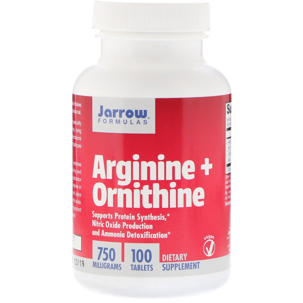 Jarrow Formulas, arginin + ornitin, 750 mg, 100 tabletter