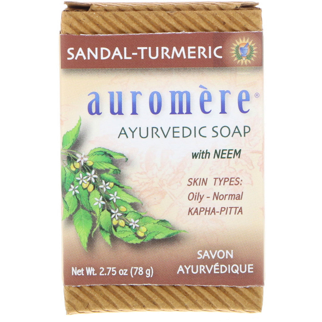 Auromere, ayurvedisk sæbe, med neem, sandal-gurkemeje, 2,75 oz (78 g)