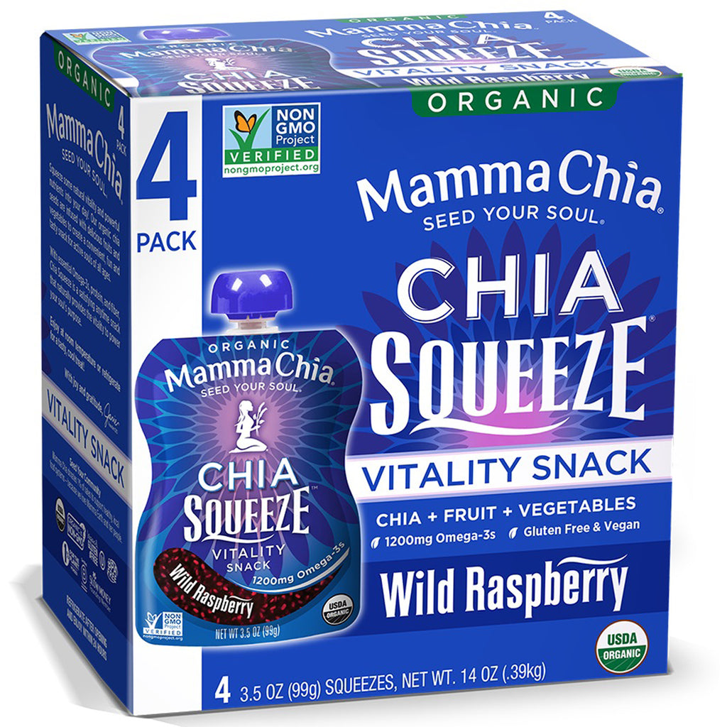 Mamma Chia, Chia Squeeze, Vitality Snack, zmeură sălbatică, 4 squeezes, 3,5 oz (99 g) fiecare