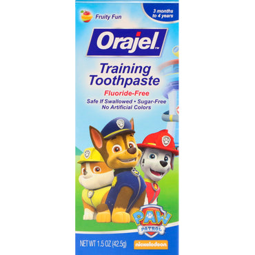 Orajel, パウ・パトロール・トレーニング歯磨き粉、フッ素不使用、フルーティー・ファン・フレーバー、1.5 オンス (42.5 g)