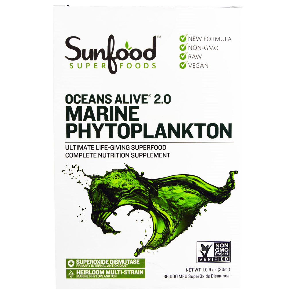 Sunfood, Ocean's Alive 2.0 العوالق النباتية البحرية، 1 أونصة سائلة (30 مل)