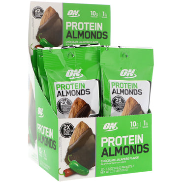 Optimum Nutrition, Protein Almonds, Chocolate Jalapeno, 12 Packets, 1.5 oz (43 g) Each