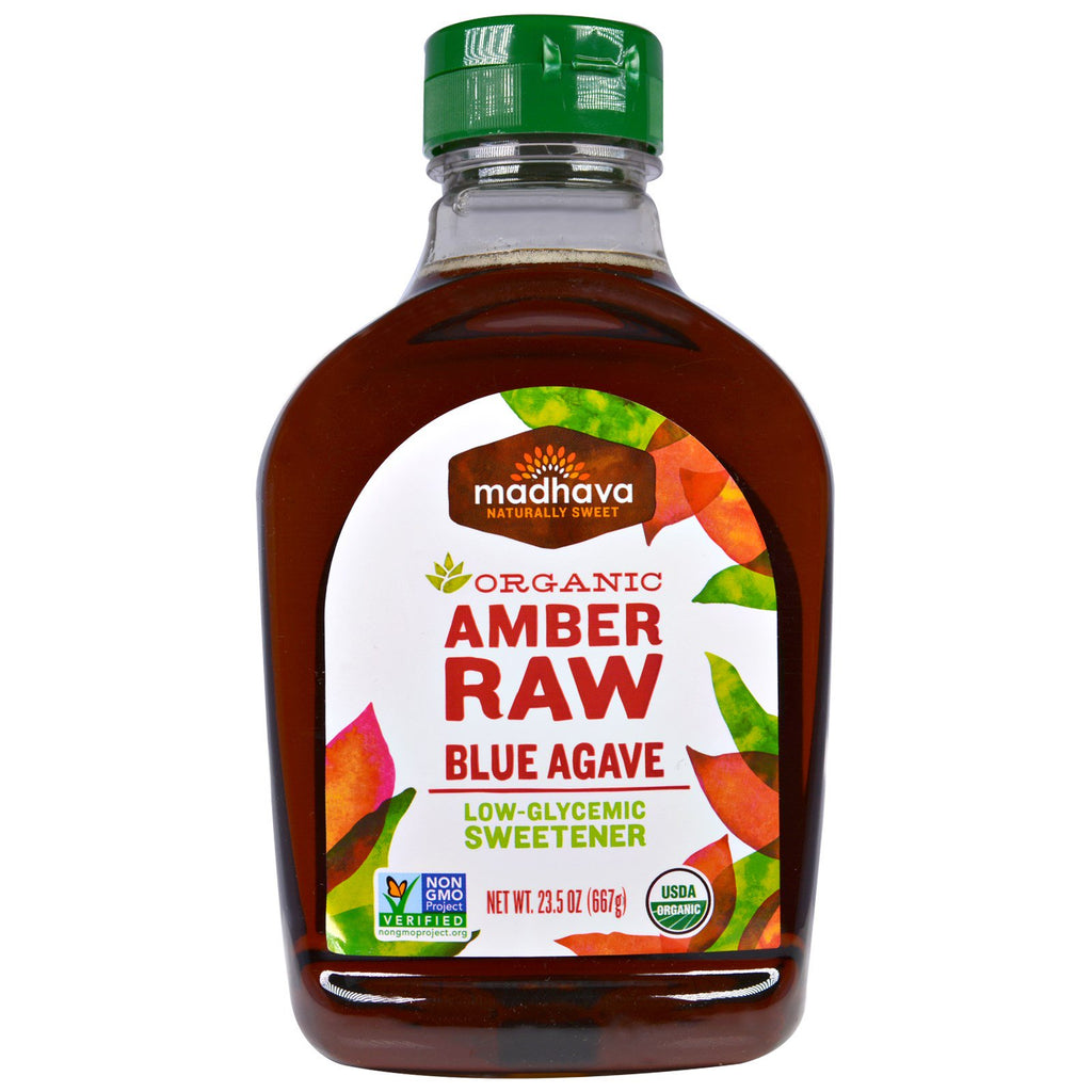 Madhava naturlige sødemidler, Amber Raw Blue Agave, 23,5 oz (667 g)