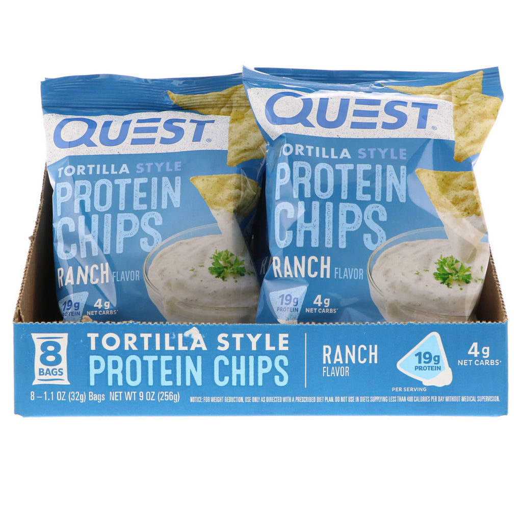 Quest Nutrition, chipsy proteinowe, ranczo, 8 torebek, 1,1 uncji (32 g) każda