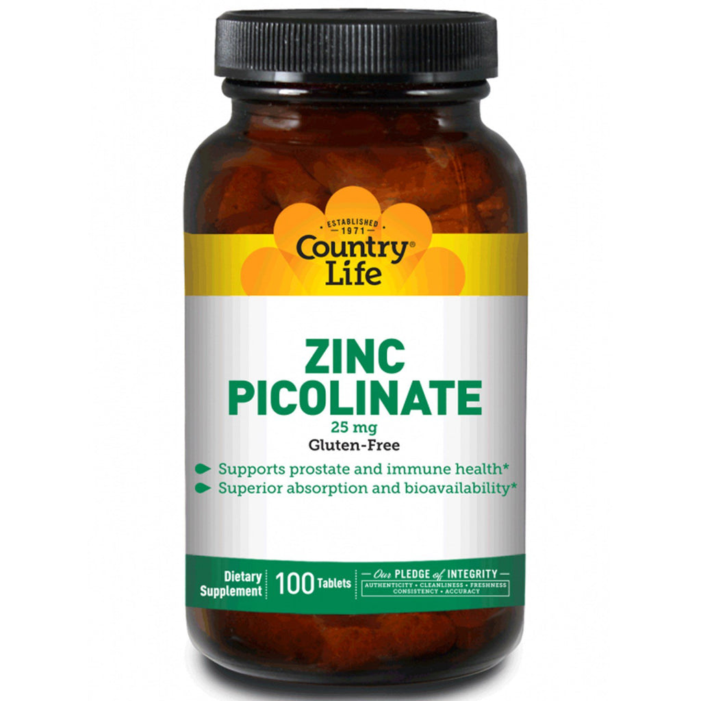 Country Life, Sink Picolinate, 25 mg, 100 tabletter