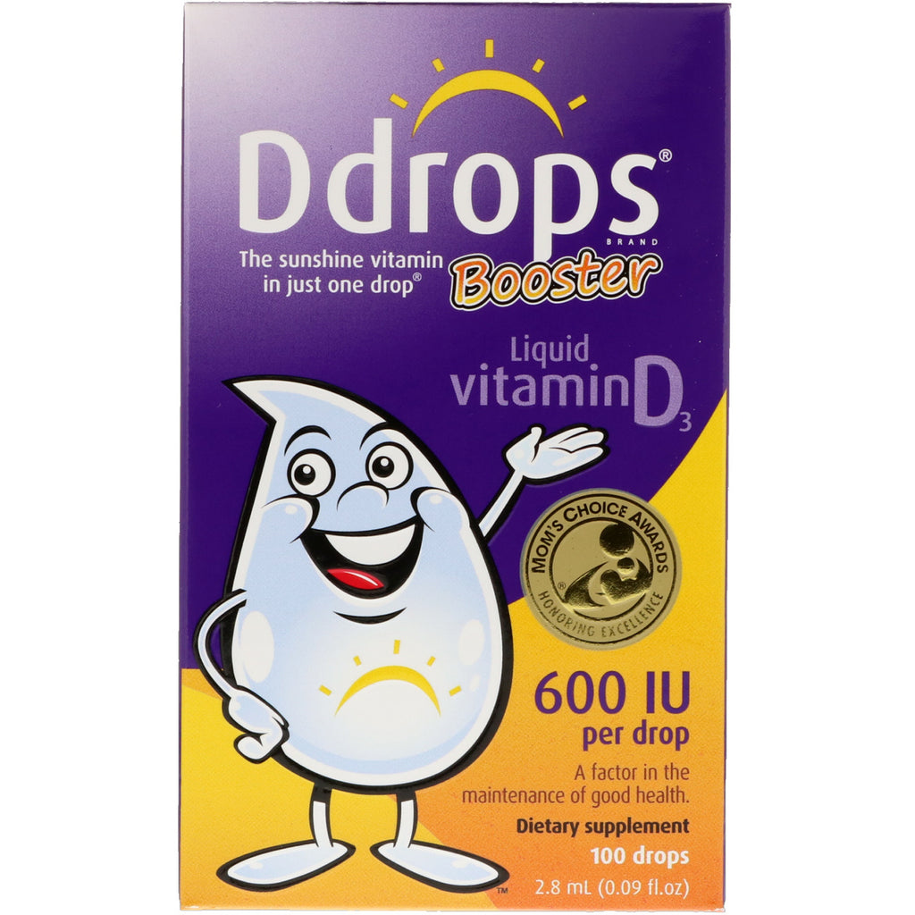 Ddroppar, booster, flytande vitamin D3, 600 IE, 0,09 fl oz (2,8 ml)