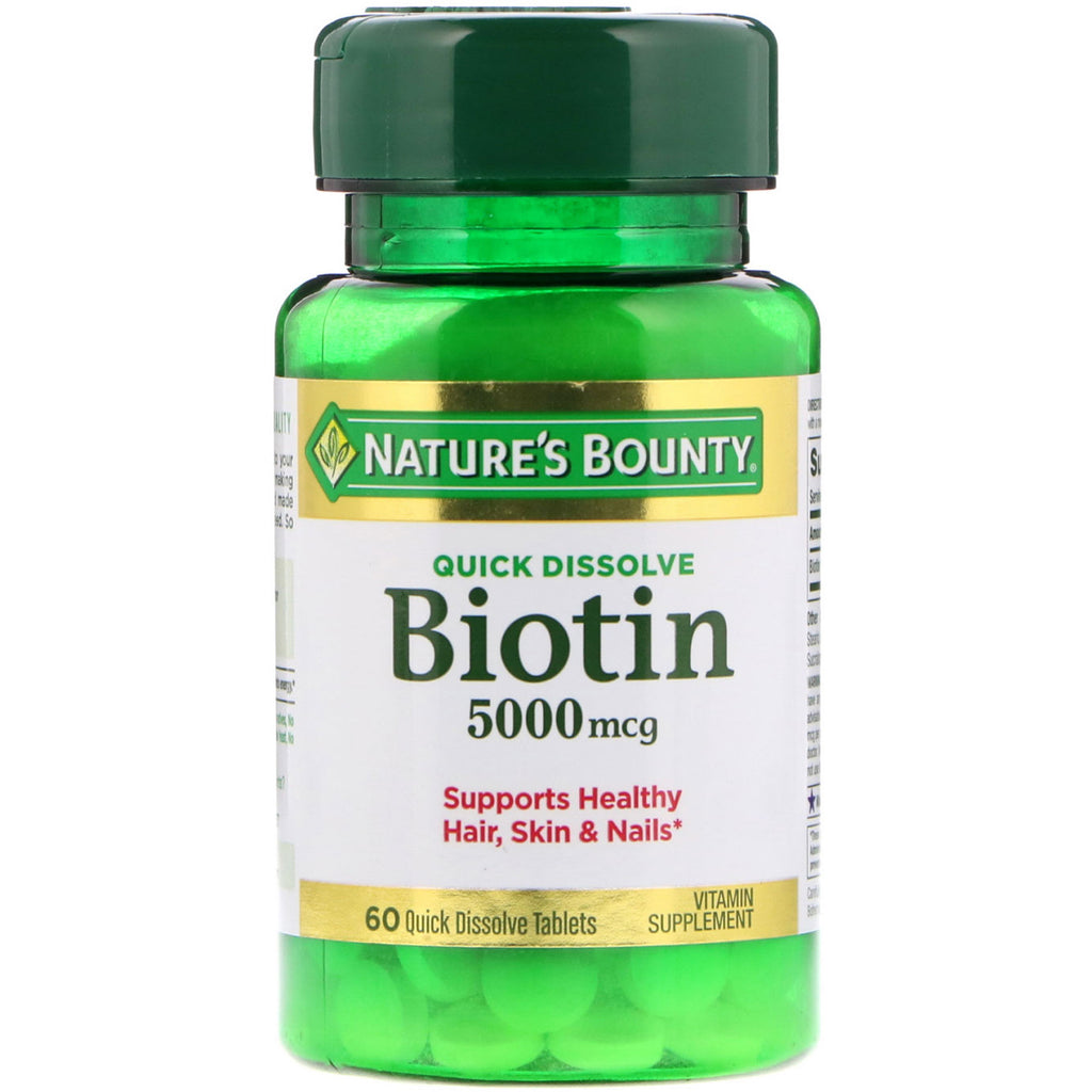 Nature's Bounty, biotina, 5000 mcg, 60 tabletas de disolución rápida