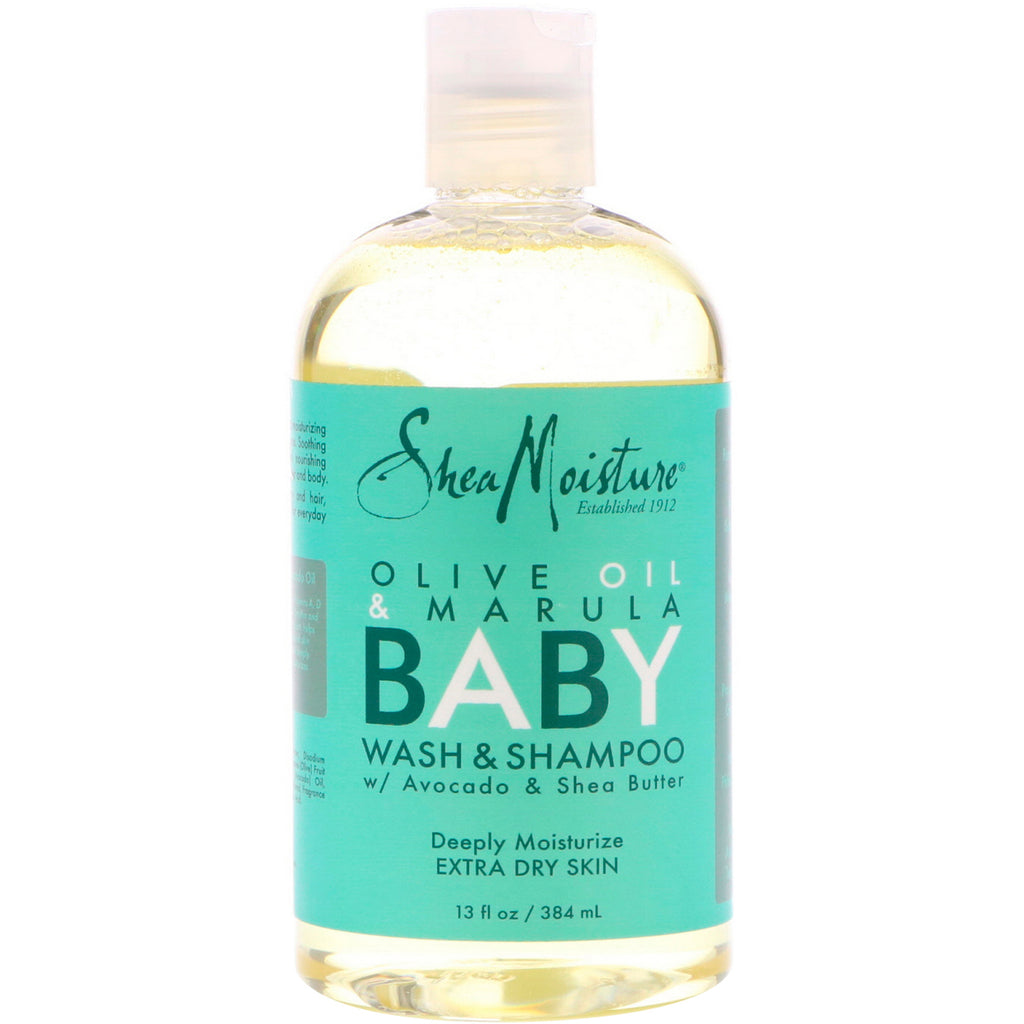 Nettoyant et shampoing pour bébé Shea Moisture, huile d'olive et marula, pour peau très sèche, 13 fl oz (384 ml)