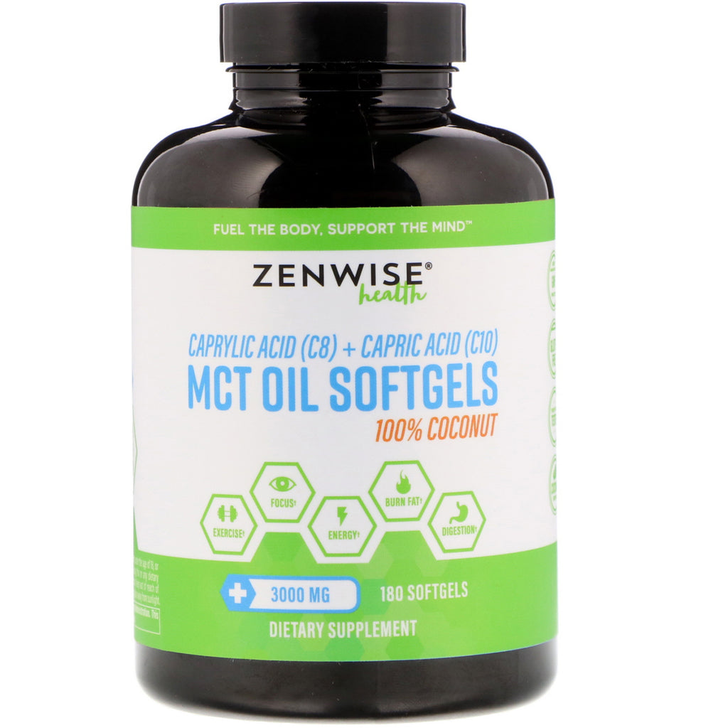 Zenwise Health, 100 % kokosnøtt MCT-olje, 3000 mg, 180 softgels