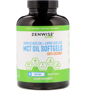 Zenwise Health, Óleo MCT 100% Coco, 3.000 mg, 180 Cápsulas Softgel