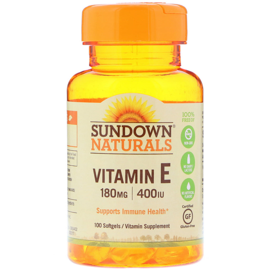 Sundown Naturals, 비타민 E, 180mg(400IU), 소프트젤 100정