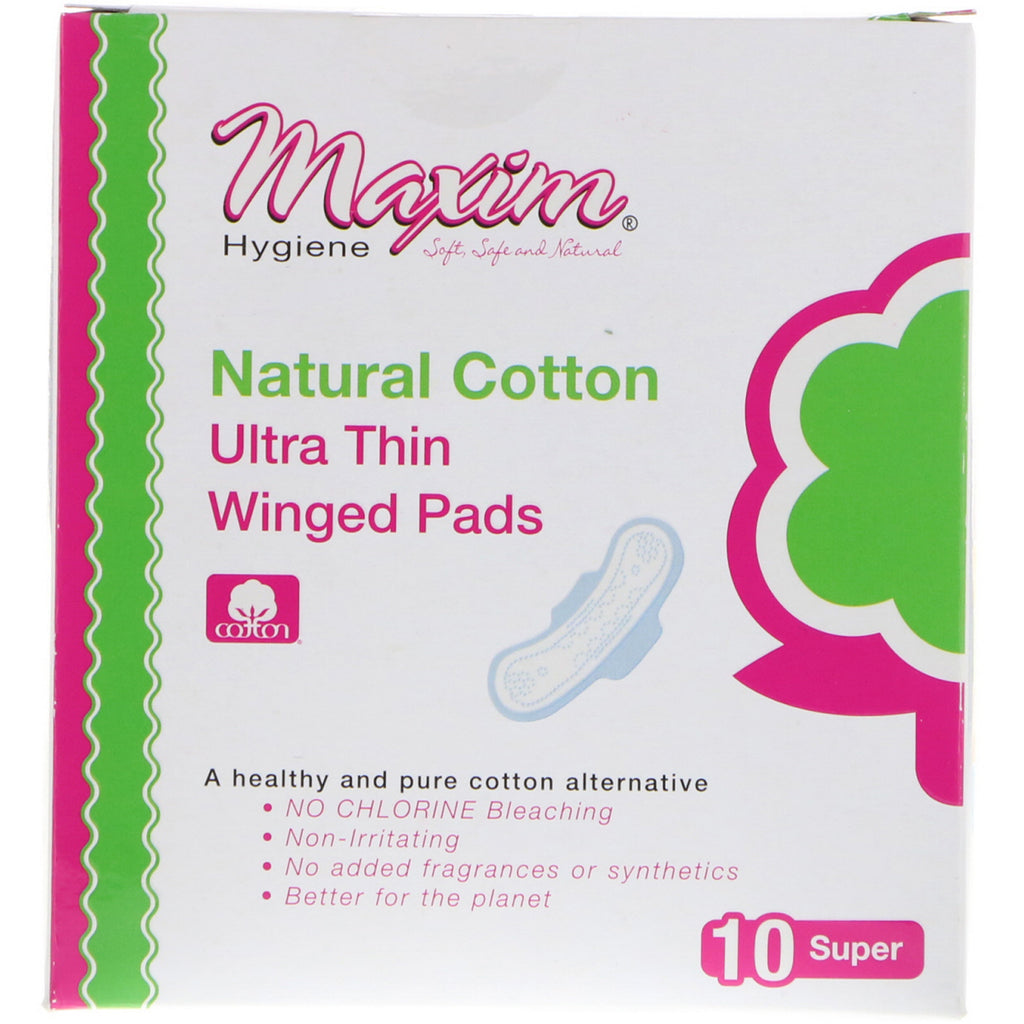 Maxim Hygiene Products, serviettes ailées ultra fines, super, non parfumées, 10 serviettes