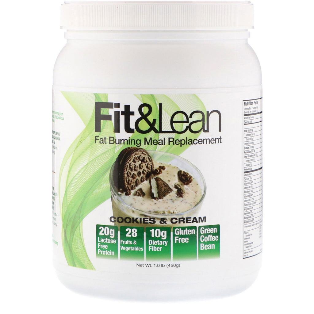 Fit & Lean, 지방 연소 식사 대용, 쿠키 & 크림, 450g(1.0lb)