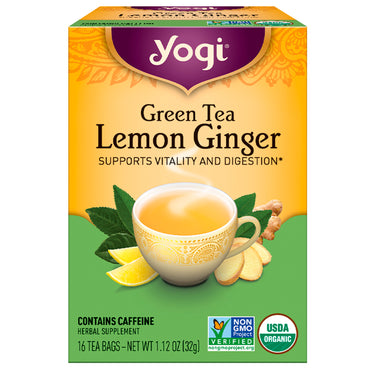 Yogi Tea, شاي أخضر، بالليمون والزنجبيل، 16 كيس شاي، 1.12 أونصة (32 جم)