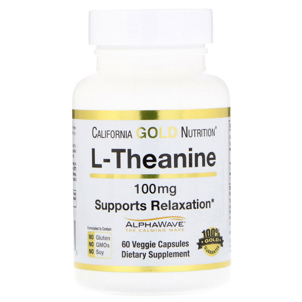 California Gold Nutrition, L-Theanine, AlphaWave, stöder avkoppling, lugnt fokus, 100 mg, 60 vegetabiliska kapslar