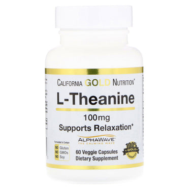 California Gold Nutrition, L-teanina, AlphaWave, apoya la relajación, la concentración, 100 mg, 60 cápsulas vegetales