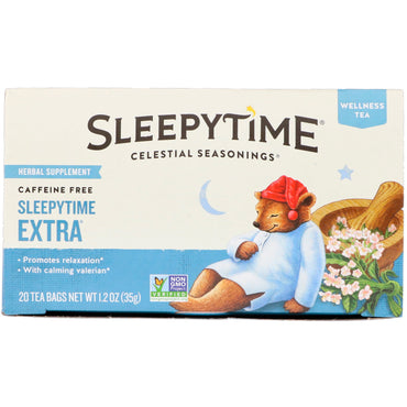 תבלינים שמימיים, תה בריאות, Sleepytime Extra, ללא קפאין, 20 שקיות תה, 1.2 אונקיות (35 גרם)