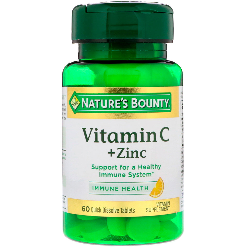 Nature's Bounty, Vitamin C + sink, naturlig sitrussmak, 60 hurtigoppløselige tabletter